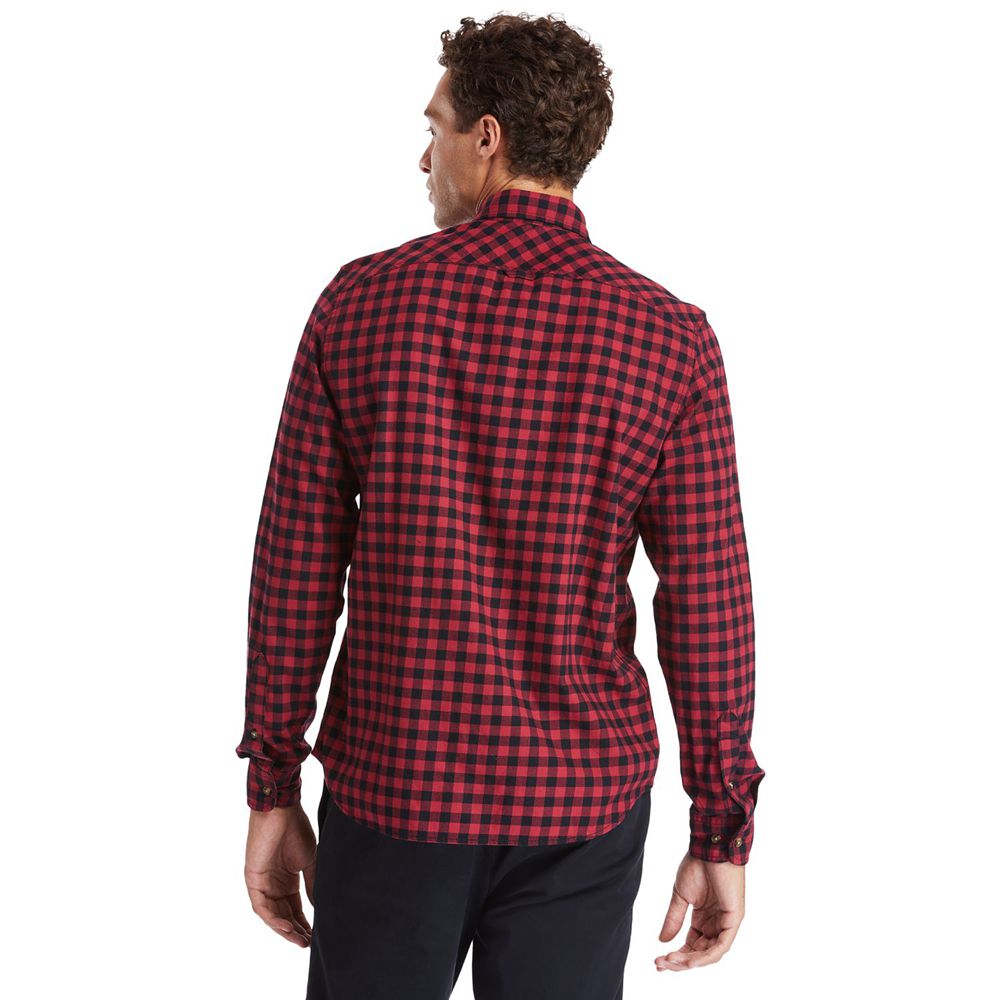 Camisa Masculino - Timberland Back River Brushed-Cotton Oxford Check - HIUGO0832 - Vermelhas/Pretas